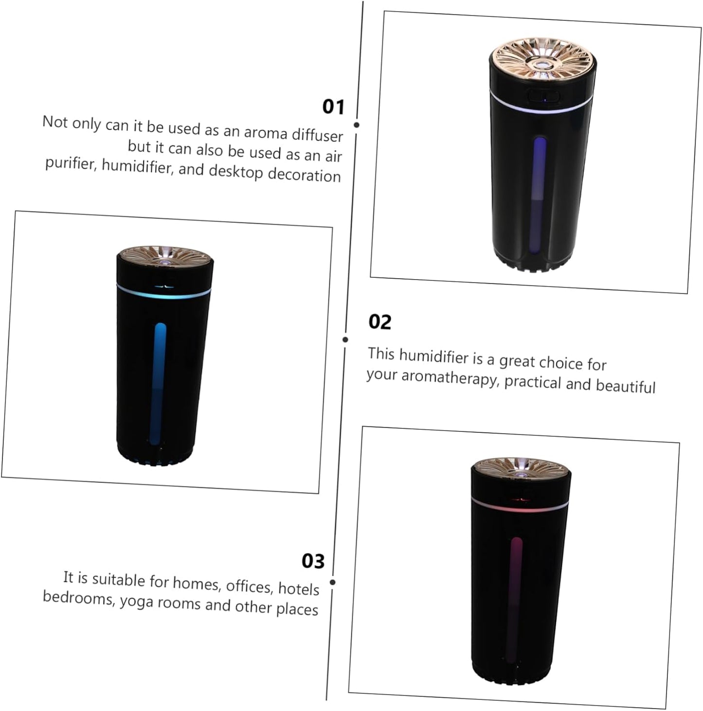 1Pc Aromatherapy Humidifier Diffusers for Essential Oils Pencil Humidifier Essential Oil Car Diffuser Colorful Night Light Small Office Plastic