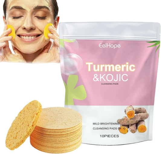 Turmeric Kojic Acid Cleansing Pads,Face Cleansing Pads,10Pcs Turmeric Exfoliating Foaming Pads,Exfoliating Face Pads,Resurfacing Pads for Face & Body,Facial Sponges for Cleansing,Acne Face Wipes