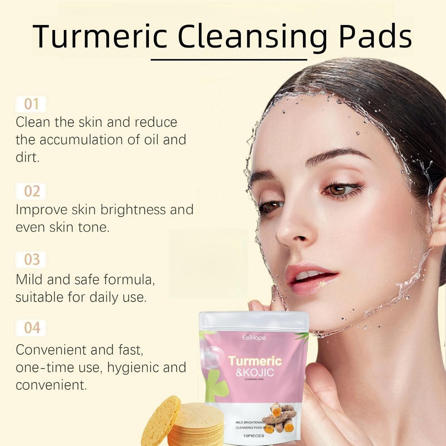 Turmeric Kojic Acid Cleansing Pads,Face Cleansing Pads,10Pcs Turmeric Exfoliating Foaming Pads,Exfoliating Face Pads,Resurfacing Pads for Face & Body,Facial Sponges for Cleansing,Acne Face Wipes