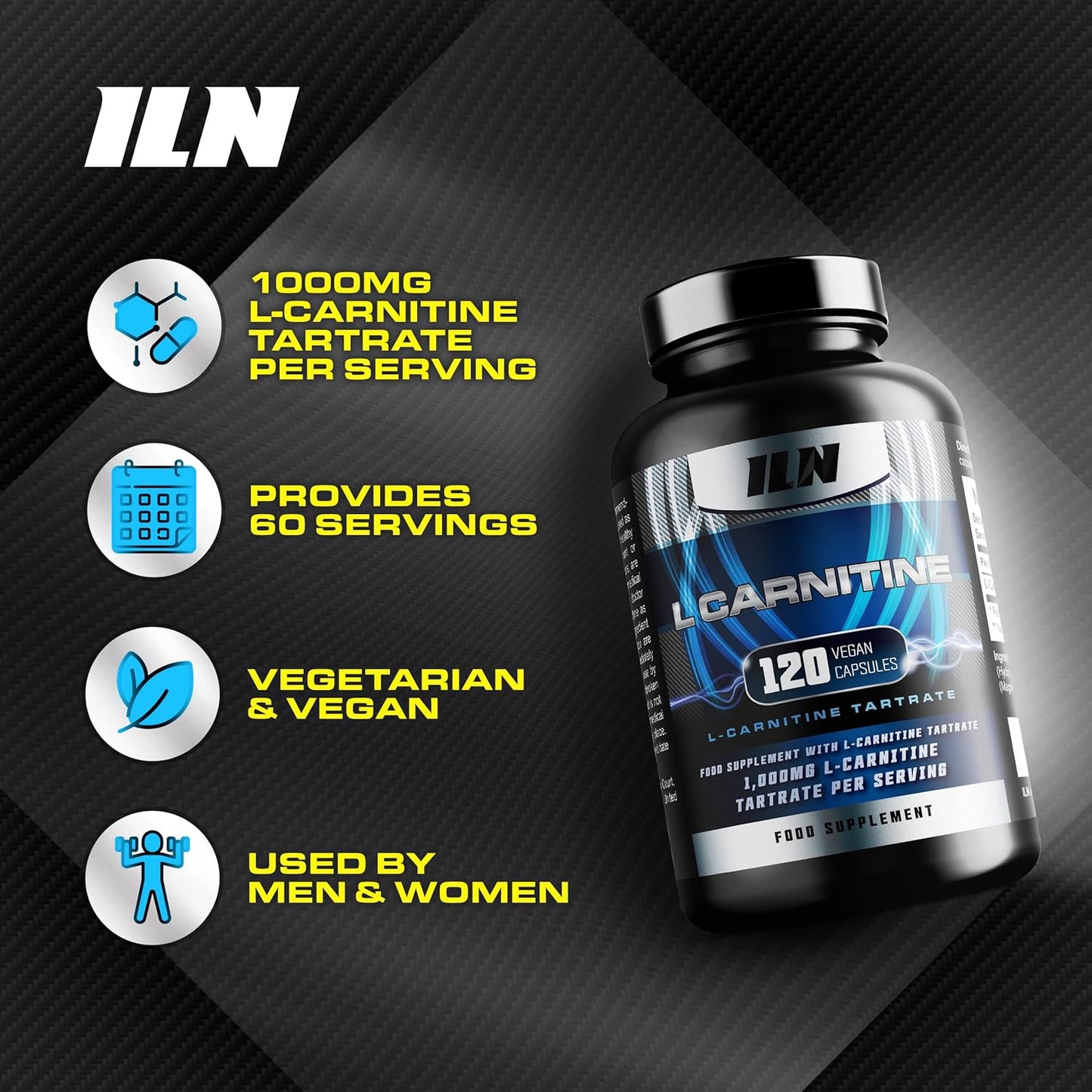 L Carnitine - 1000Mg L-Carnitine Tartrate Supplement for Men and Women - Vegetarian & Vegan Carnitine Capsules - 2 Month Supply of L Carnitine 1000Mg (120 Capsules)